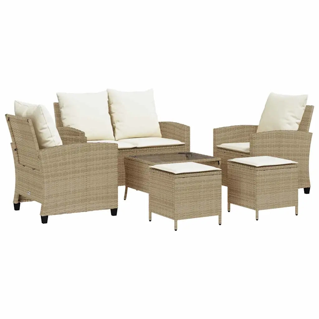 Set Divano da Giardino 6 pz con Cuscini Beige in Polyrattan