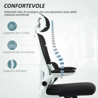 Sedia da Ufficio Girevole con Poggiatesta e Altezza Regolabili, Braccioli Ribaltabili e Inclinazione, Nero