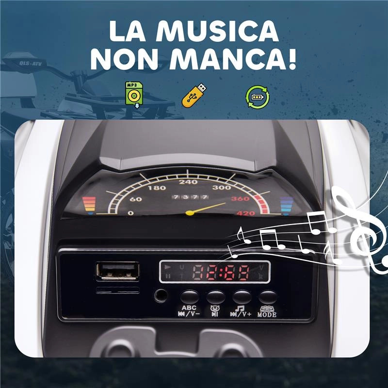 QUAD ELETTRICO PER BAMBINI 3-5 ANNI A 12V CON FARI E PEDALE, PRESA USB PER MUSICA, BIANCO
