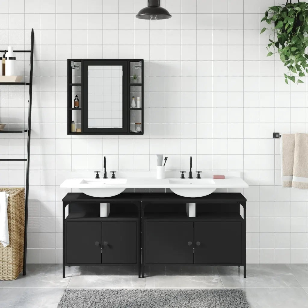 Set di Mobili da Bagno 3 pz Nero in Legno Multistrato 3214725