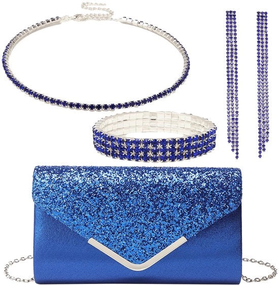 Set di accessori da sera eleganti 4 pezzi con pailletten per borse da sera, portafogli e scarpini per matrimoni, prom e feste