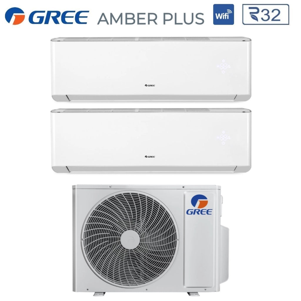 Climatizzatore Condizionatore Gree Dual Split Inverter serie AMBER PLUS 12+18 con GWHD(24)NK6OO R-32 Wi-Fi integrato 12000+18000