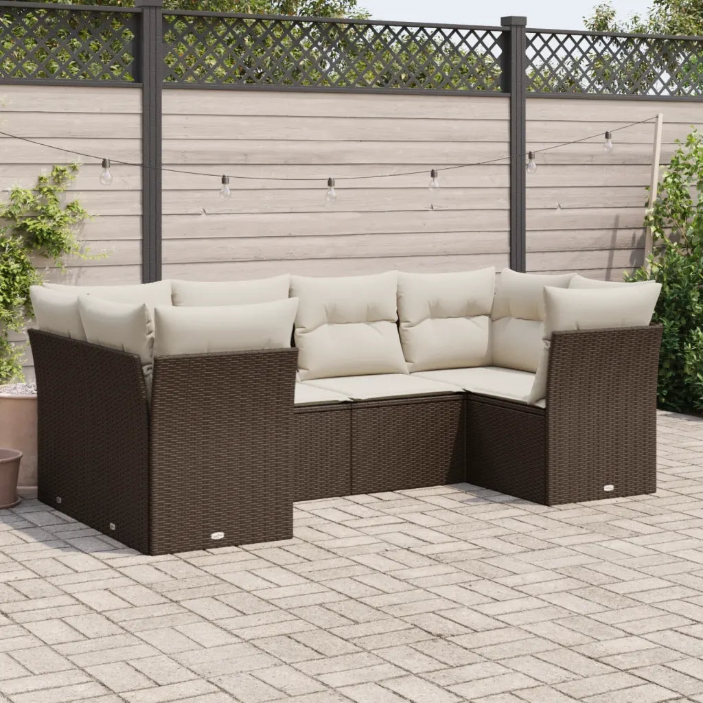 Set Divano da Giardino 6 pz con Cuscini Marrone in Polyrattan 3249952