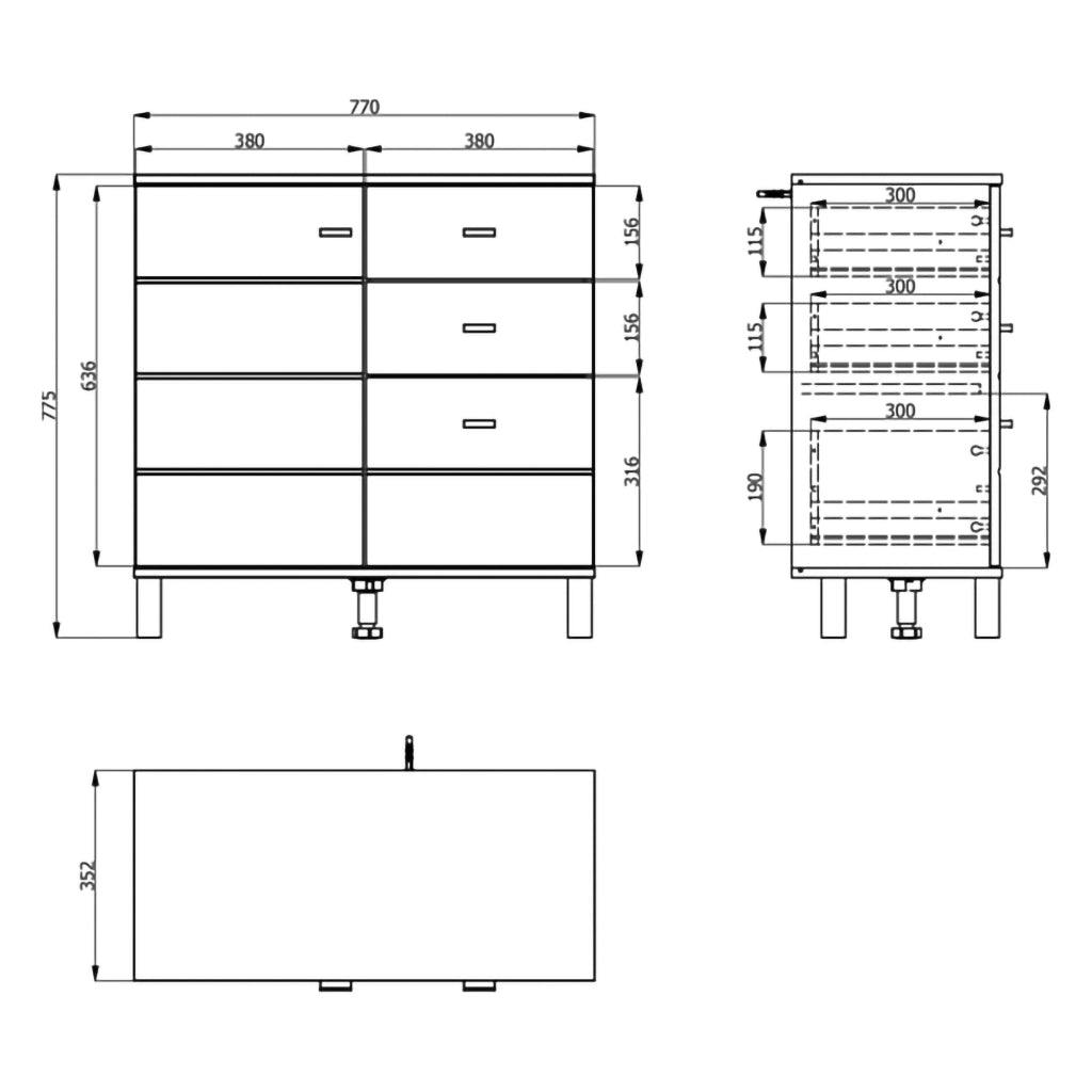 Madia Ollant, Credenza 3 Cassetti, 77x35x78h cm Bianco Opaco
