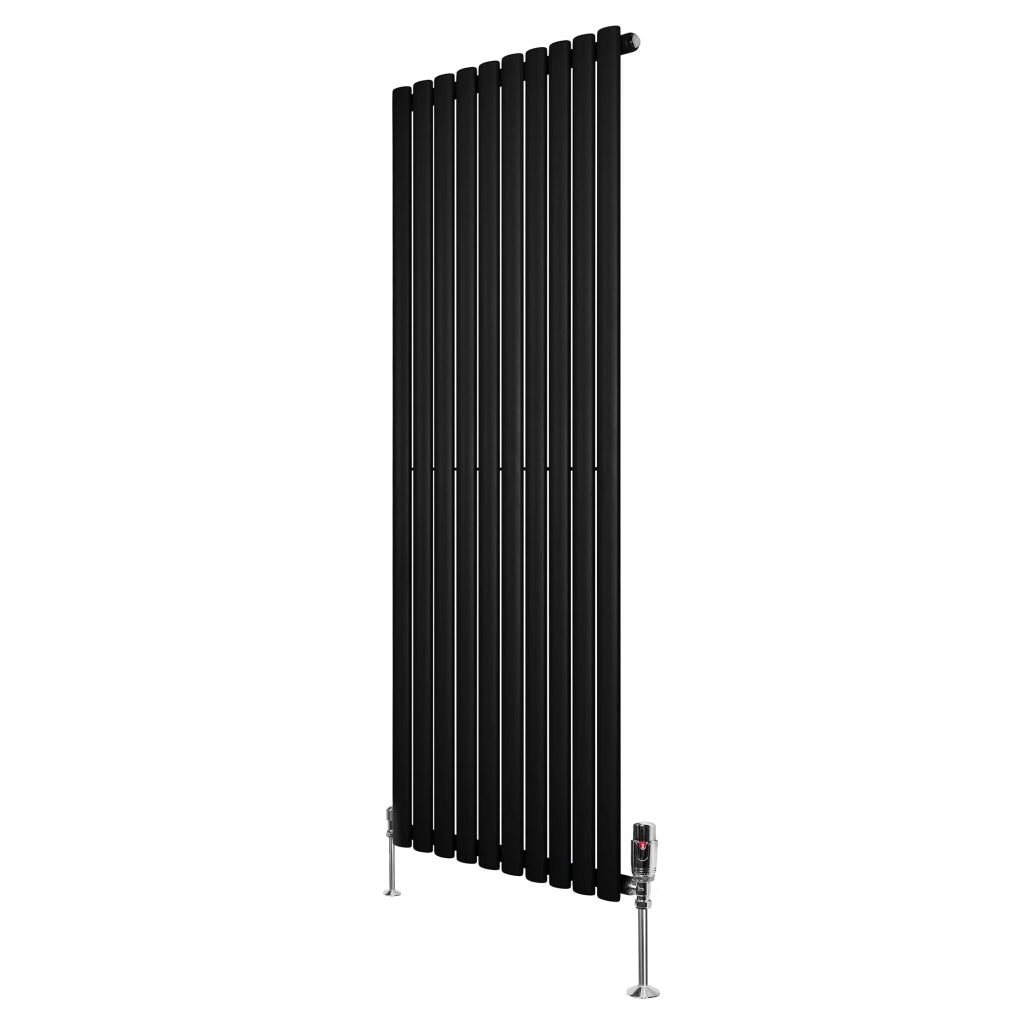 Radiatore Verticale Ovale 1600x600mm Nero con Valvole TRV