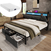 Letto matrimoniale 140x200 LED con USB-C e cassetti grigio