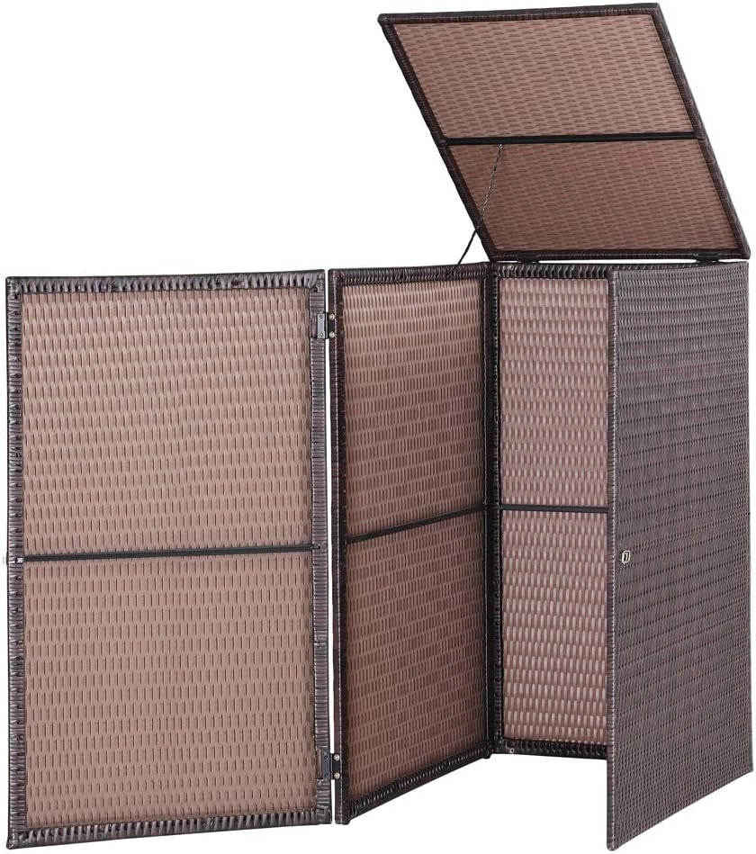 Box di Rivestimento per Cassonetti della Spazzatura fino a 240 L Coperchio Ribaltabile Polirattan