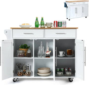 Carrello Portaoggetti con Ruote con 2 Freni, Isola Cucina in Rovere Massiccio, Mobiletto da Pranzo con Portaspezie e Portasciugamani, per Soggiorno, 111,5 x 46 x 93 cm, In 2 Pacchi (Bianco)