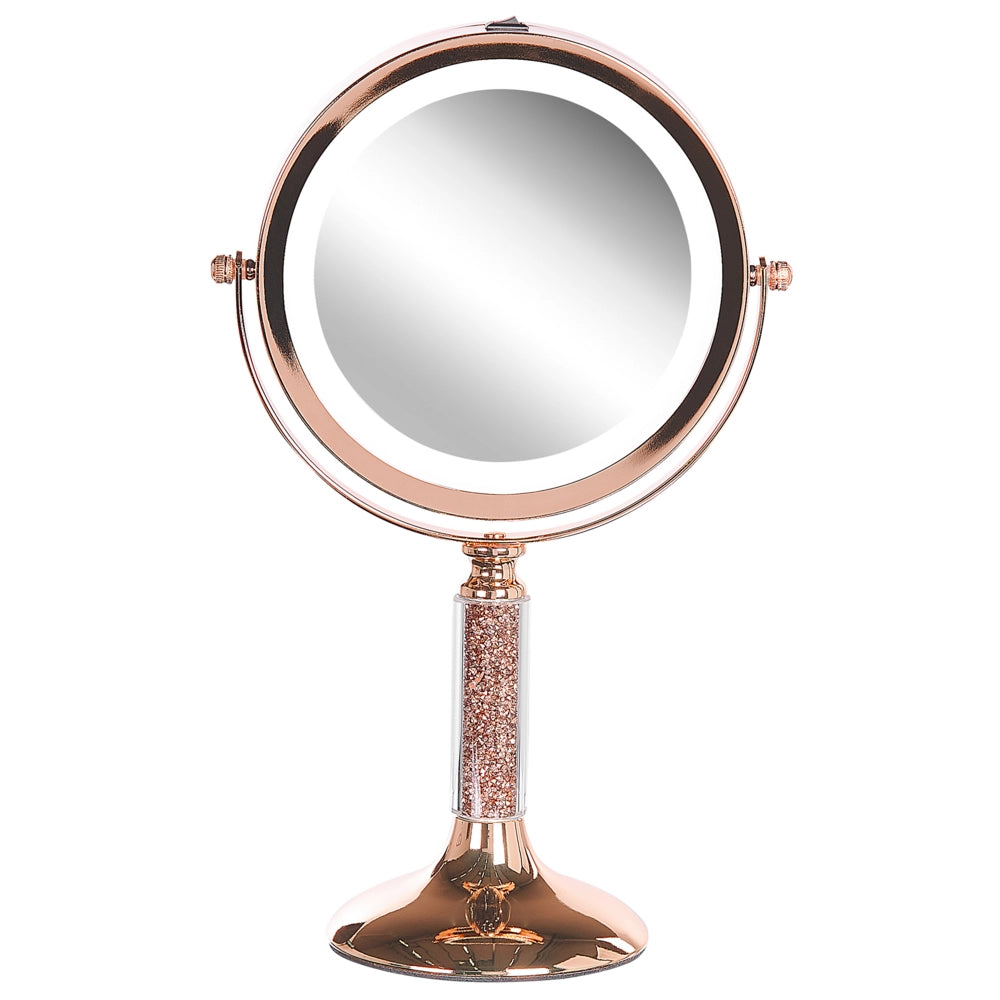 Specchio LED da trucco 1x/5x ingrandimento doppio lato struttura in ferro ø 13 cm rosa e dorato