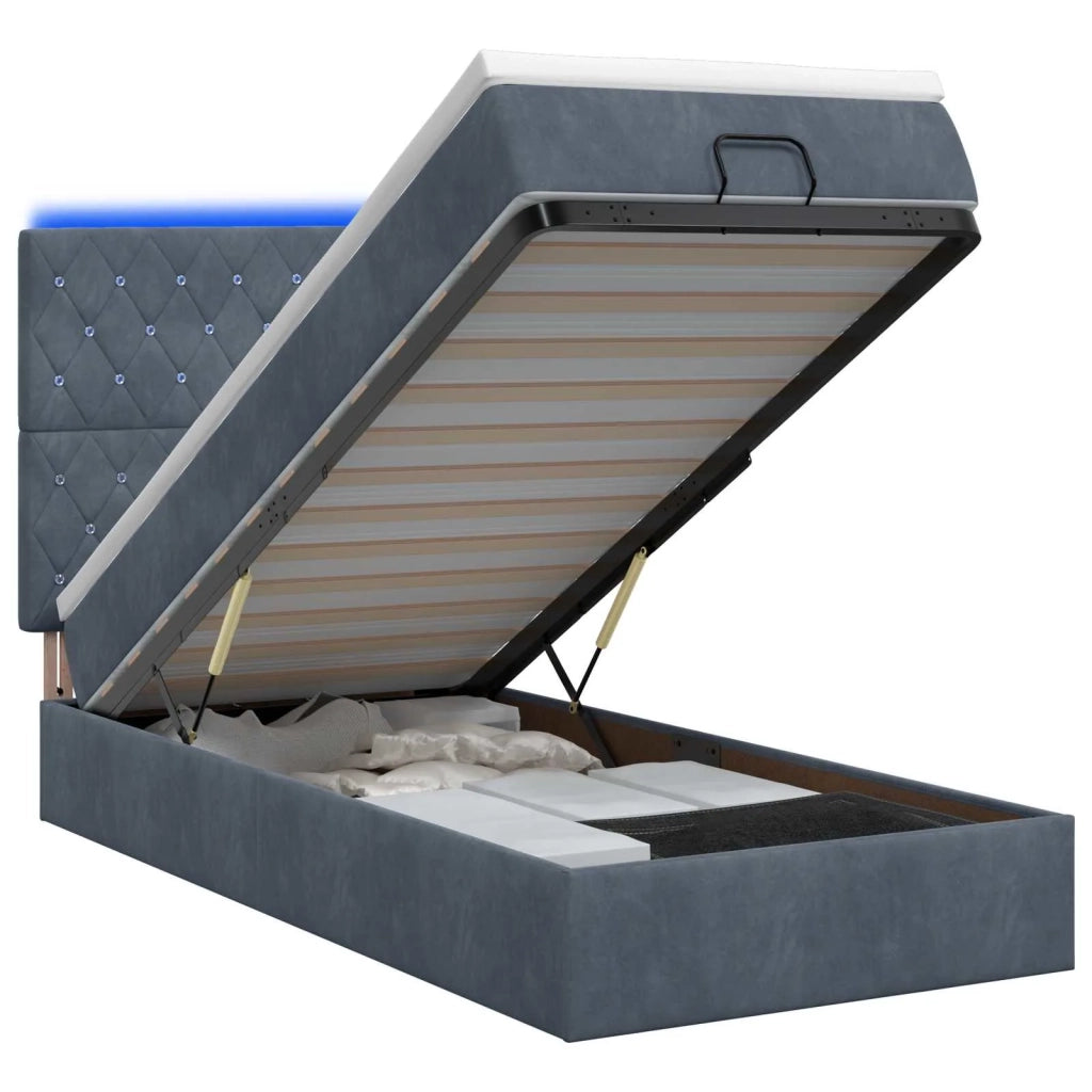 Letto Ottomano con Materasso e LED Grigio Scuro 100 x 200 cm 3458212