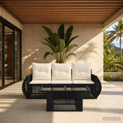 Set Divano da Giardino 4 pz Nero e Bianco Crema polyrattan 3436891