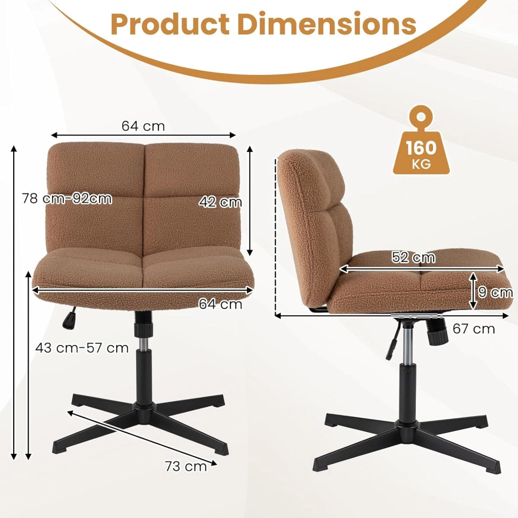 Sedia da ufficio girevole a 360°, sedia per il tempo libero imbottita senza braccioli, seduta con altezza regolabile 43-57 cm, carico fino a 160 kg, per studio, camera da letto, soggiorno