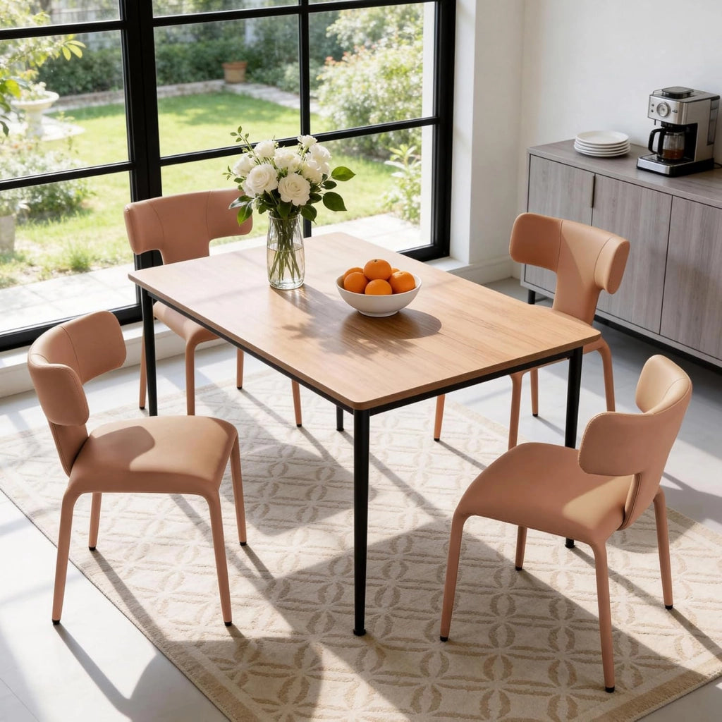 Set di 4 Sedie da Pranzo, Sedie Cucina con Schienale Curvo, Struttura Metallica, Rivestimento in Pelle Sintetica, per Sala da Pranzo, Soggiorno, Cucina,Marrone cammello chiaro