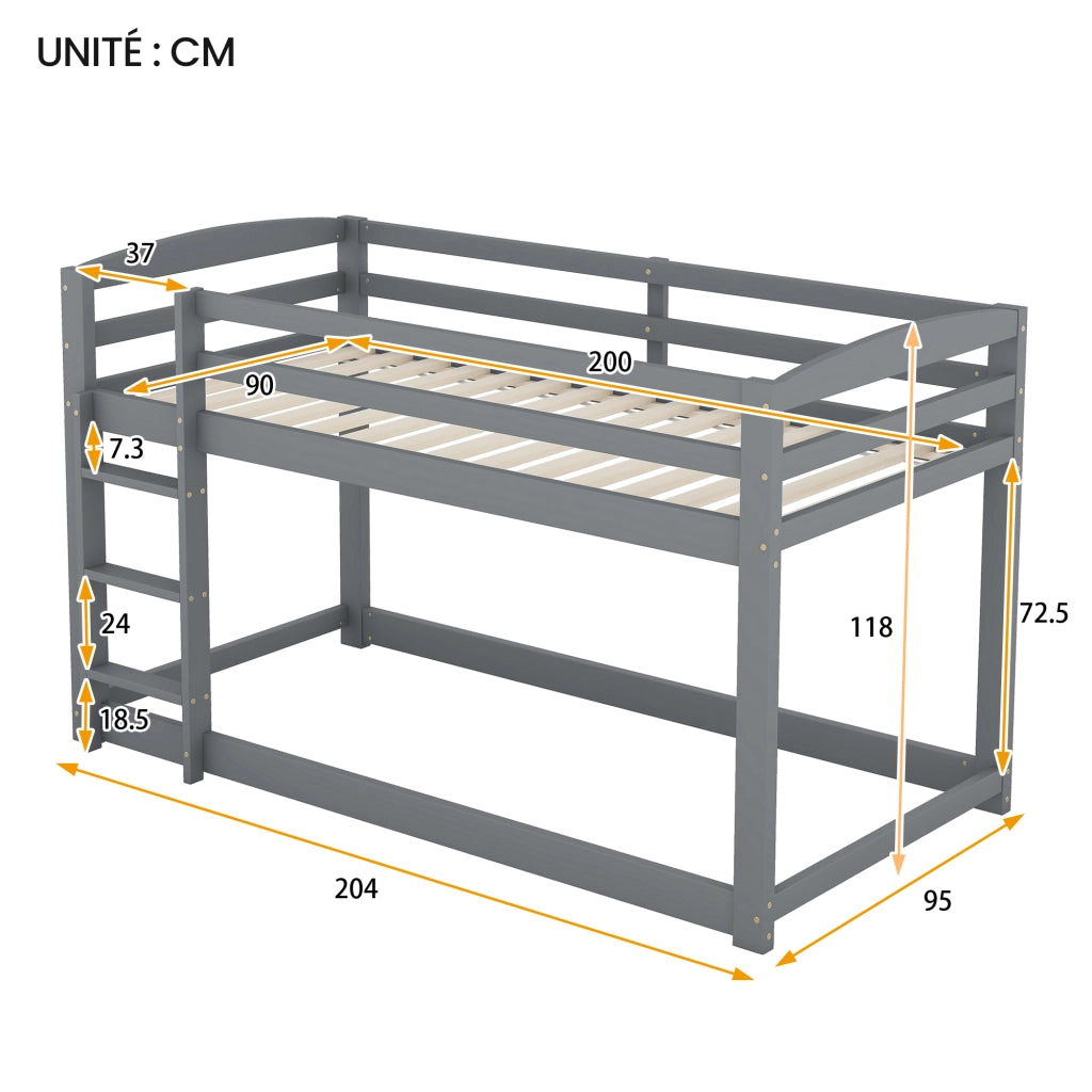 Letto a Castello per Bambini Letto 2 Posti con Sponde di Sicurezza e Struttura Bassa 90×200 cm senza Materasso