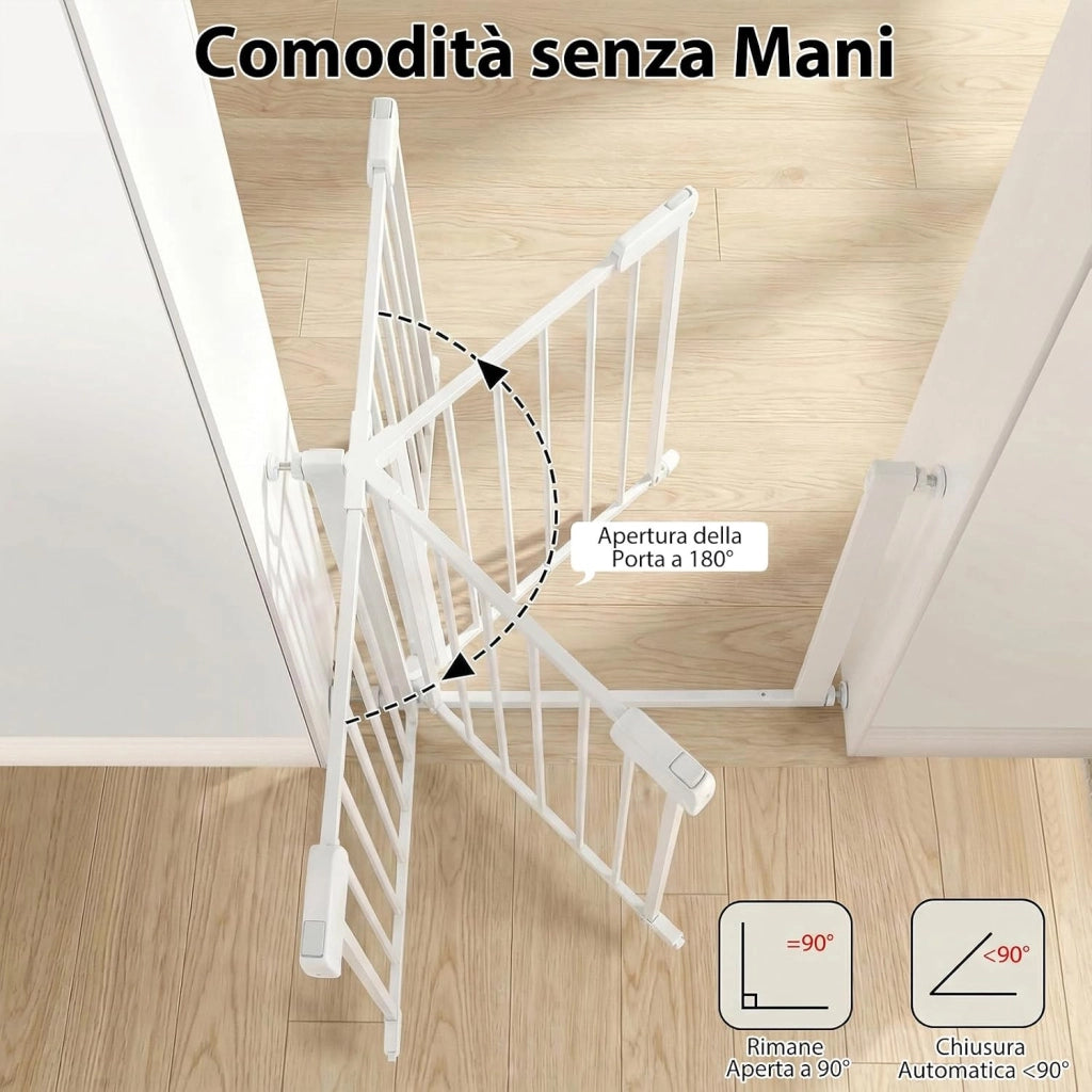 Cancelletto di Sicurezza per Bambini, con Sistema di Chiusura Automatica, Recinto Sicurezza Neonati Animali Domestici, per Porte 75-82 cm (Bianco)