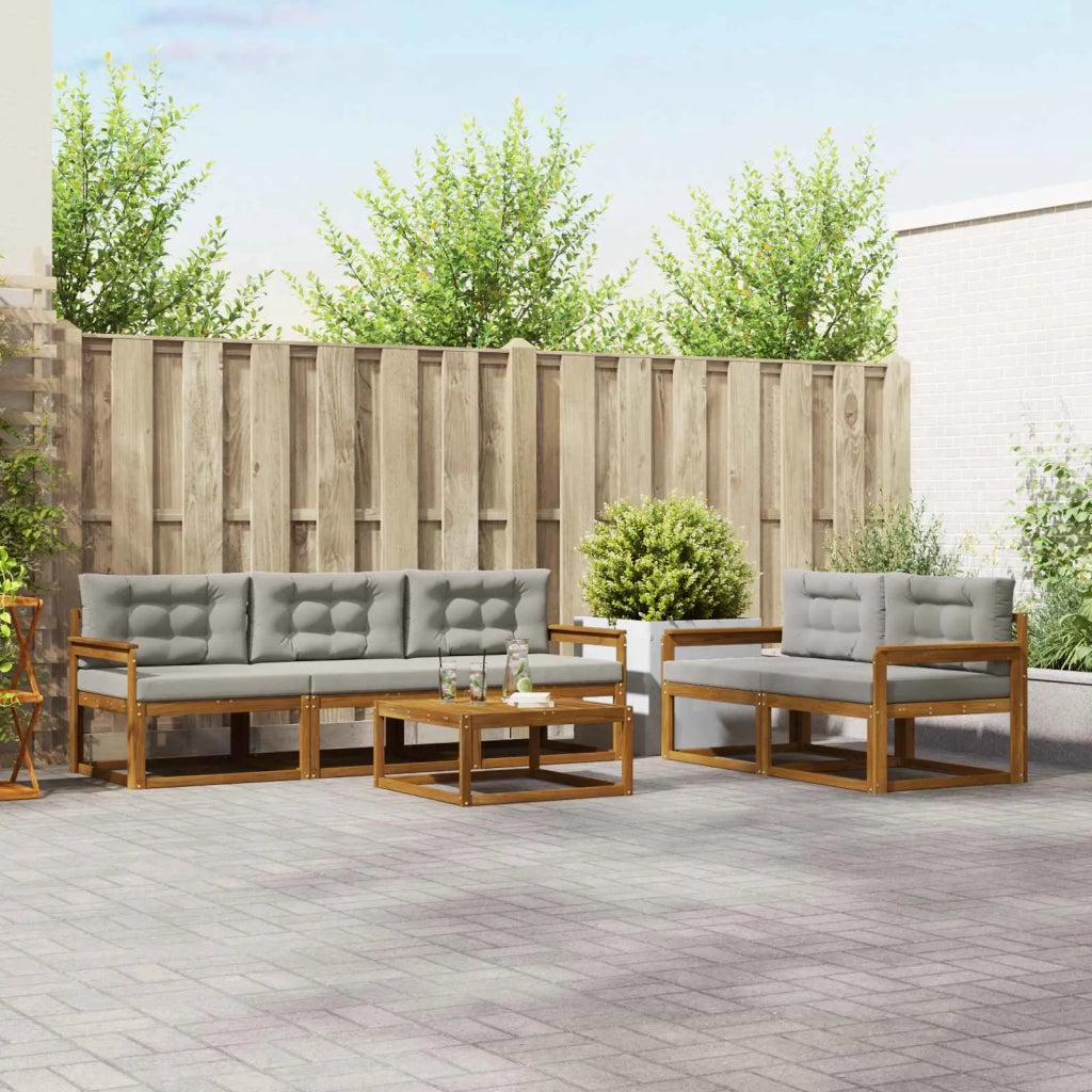 Set di divani da esterno 6 pcs Grigio Naturale e Chiaro