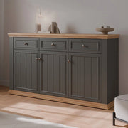 Madia Essenza 3 Ante e 3 Cassetti Grigio Scuro e Rovere 169 cm – Stile Classico Moderno