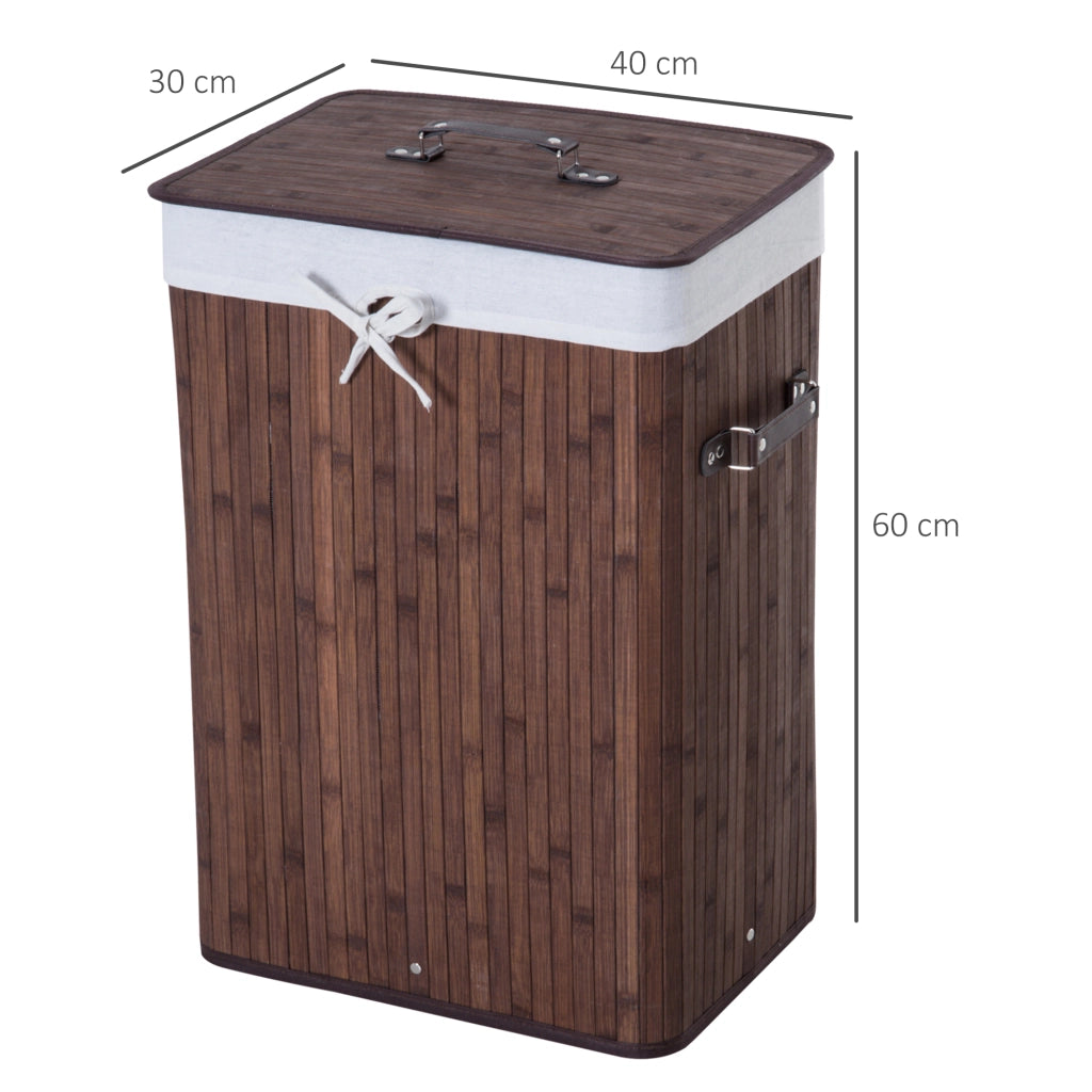 Portabiancheria pieghevole con coperchio in bambù, 72L, 40x30x60 cm, marrone scuro