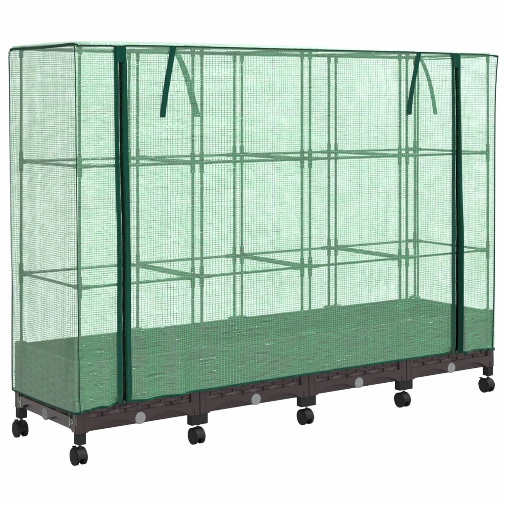 Vaso da Giardino con Copertura per Serra e Ruote 4 pz Marrone 3423138