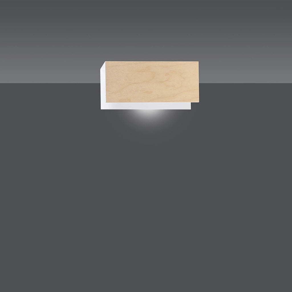 Applique 1 Luce Carlo In Acciaio Bianco Corpo Rettangolare E Legno Naturale