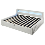 Letto Singolo 140x200 cm; 1 Posto - Contenitore e LED - in Flanella - Off White