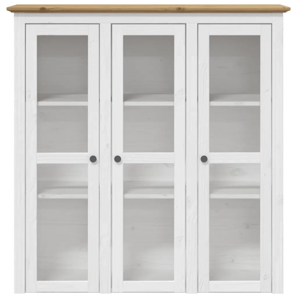 Mobile con Ante Vetro BODO Legno Massello Pino Bianco e Marrone 355078