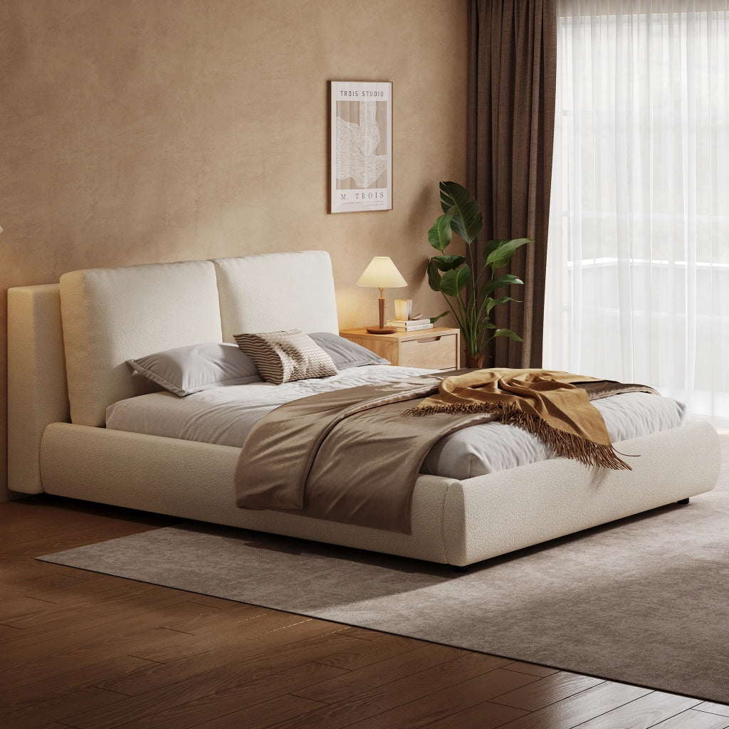 Letti contenitori 180x200 cm contenitore sollevabile; testiera imbottita; bouclé beige (Senza materasso)