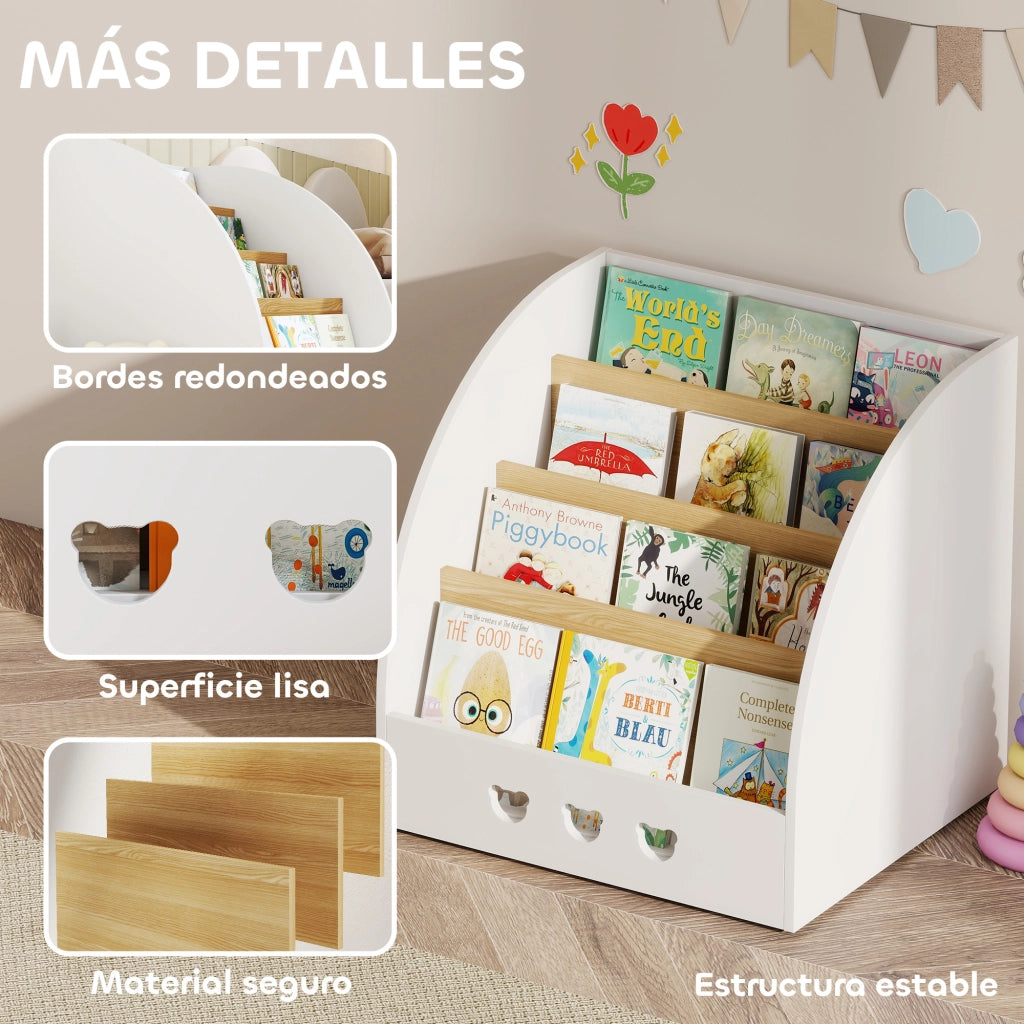 Scaffale per Bambini 4 Ripiani ¨C Zephmum ¨C Bianco e Naturale 60x53x60