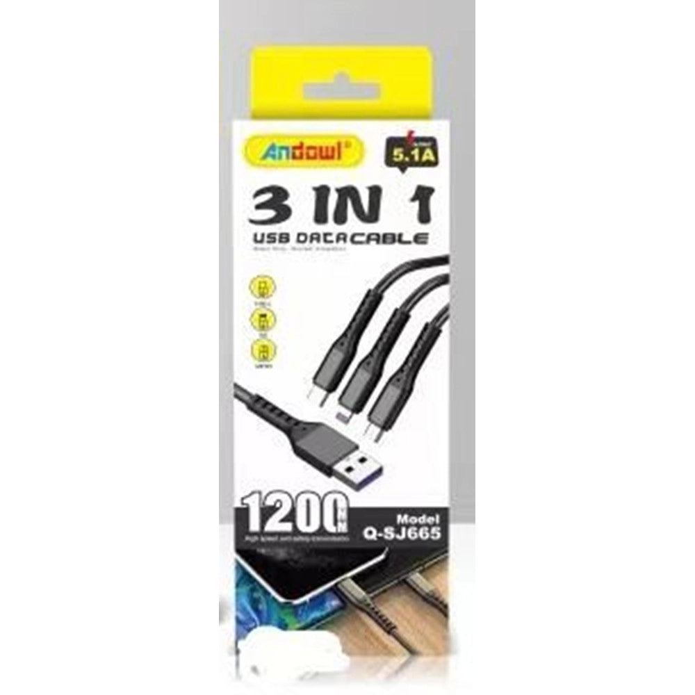 Trade Shop - Cavo Dati 3in1 Ricarica Rapida 5.1a Da Usb A Micro Usb Type-c Lightning Da 1,2mt Q-sj665 -