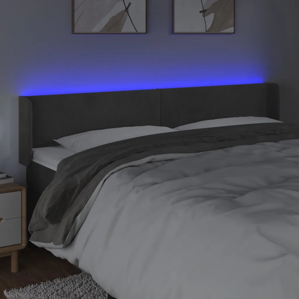 Testiera a LED Grigio Scuro 183x16x78/88 cm in Velluto 3123017