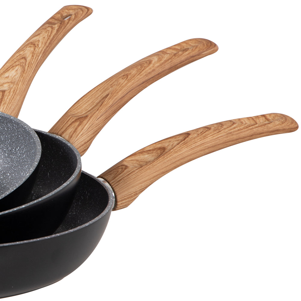 Set 3 Padelle Alluminio 20-24-28cm Padella Antiaderente Manico Ergonomico Nero