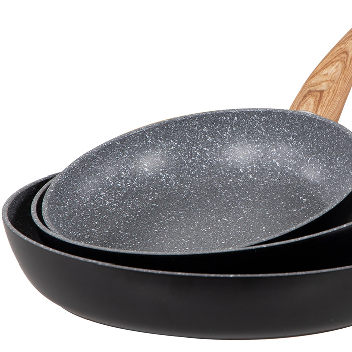 Set 3 Padelle Alluminio 20-24-28cm Padella Antiaderente Manico Ergonomico Nero