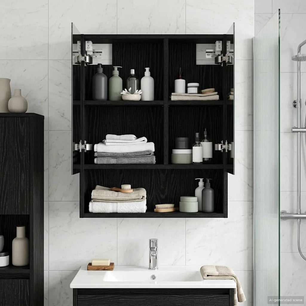Mobiletto per specchio da bagno Rovere Nero 50 x 14,5 x 70 cm 889200