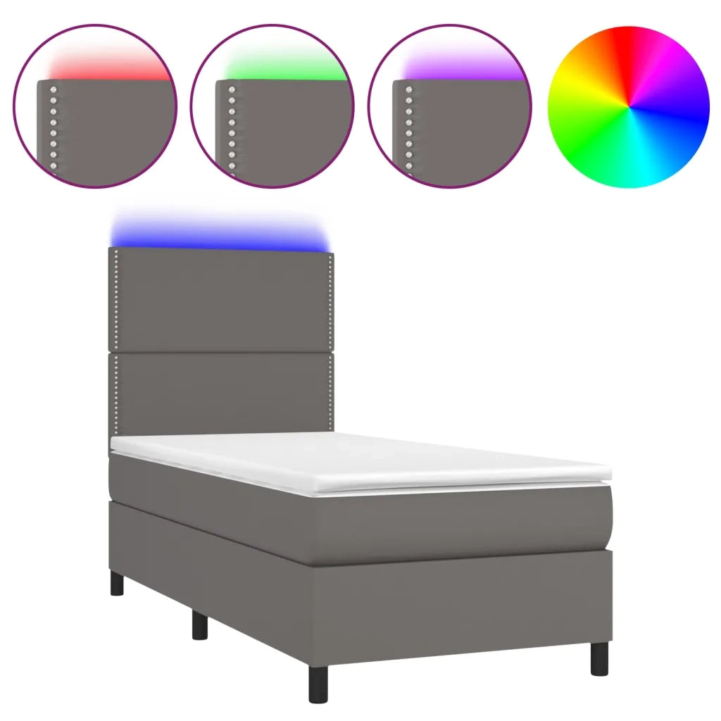 Giroletto Molle con Materasso e LED Grigio 90x190cm Similpellecod mxl 99056