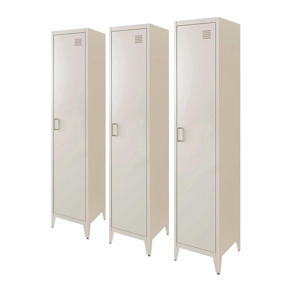 Set di 3 armadi camera industriale, 4 vani, beige