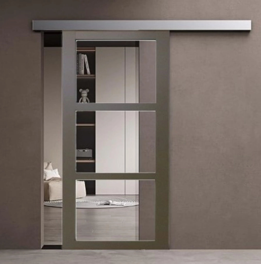 Porta Scorrevole Marrone Ral7006 Vetro Trasparente H204 x L83 + binario in alluminio