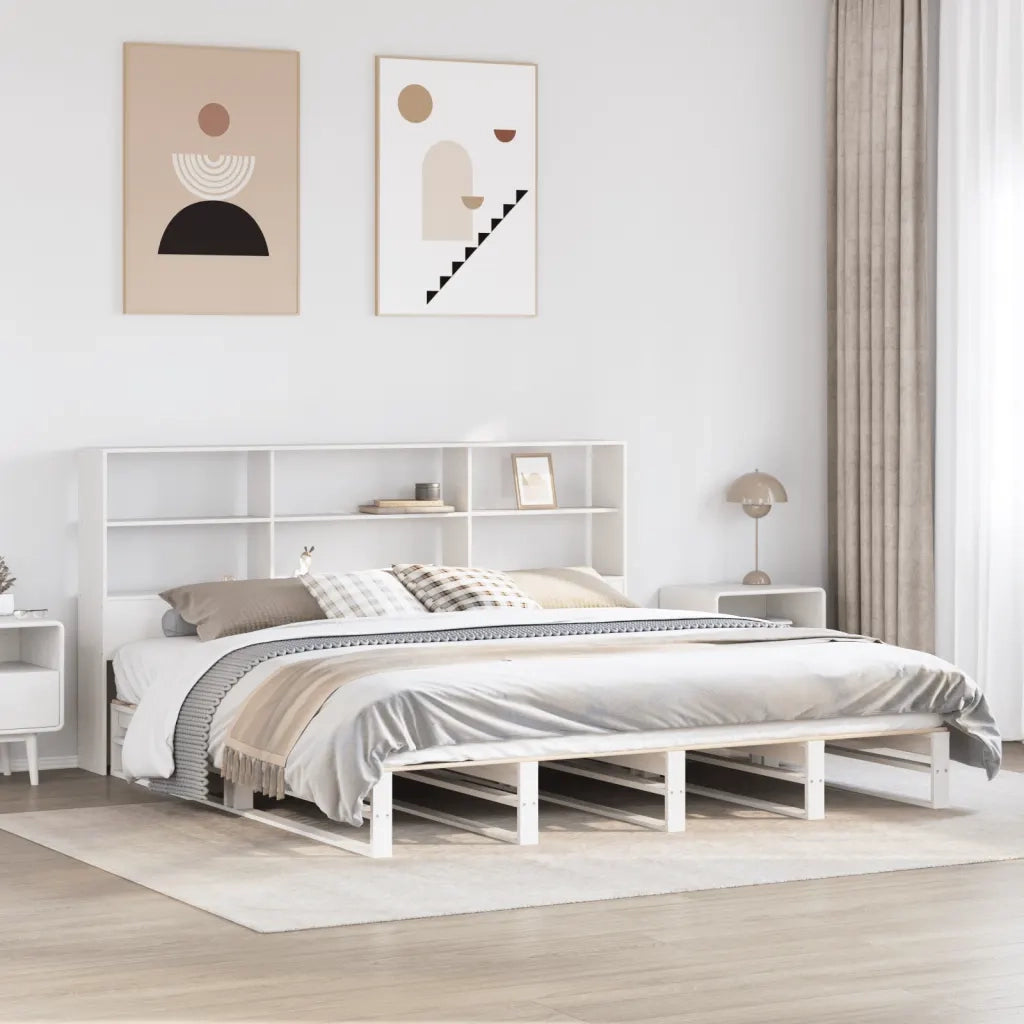Letto matrimoniale | Letto per adulti | Letto Libreria senza Materasso Bianco 180x200 cm Legno Massello