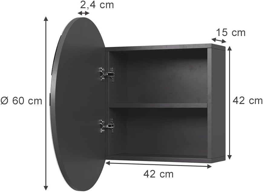 Specchio contenitore bagno Loki, Antracite, 60 x 60 cm con 2 scomparti