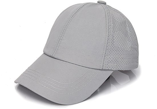 Casco da Baseball per Donna con Crocchia Alta e Messa in Pelo, Capello con Pizzo Regolabile e Lenzuolo di Rete Rapido - Grigio Chiaro