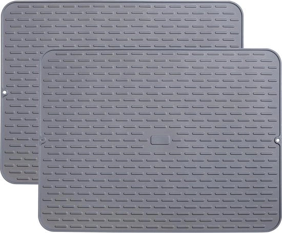 Mat di asciugatura per piatti extra grande - Set di 2 - 24" x 18" - Mat di gomma flessibile resistente al calore - Trivet di silicone per l'acquaio - Mat per superficie di contorno per asciugatura dei piatti