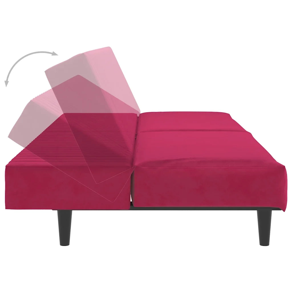 Divano Letto a 2 Posti Rosso Vino in Velluto 375931