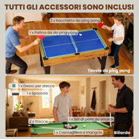 Tavolo da Gioco 13 in 1 con Calciobalilla Ping Pong Air Hockey Biliardo Scacchi e Altri Noce