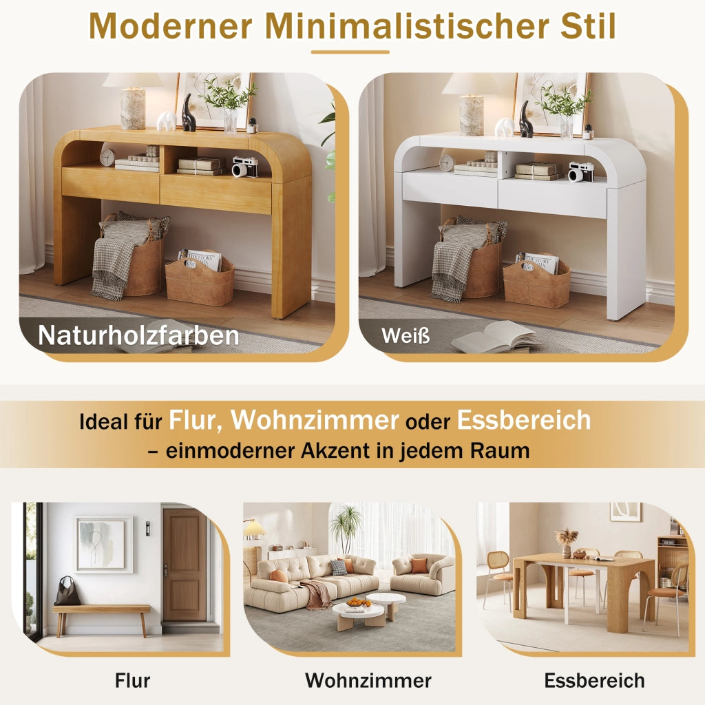 Consolle con 2 cassetti e vani aperti, piedi regolabili, per ingresso e soggiorno, in MDF, naturale 120 × 35.5 × 76.5 cm