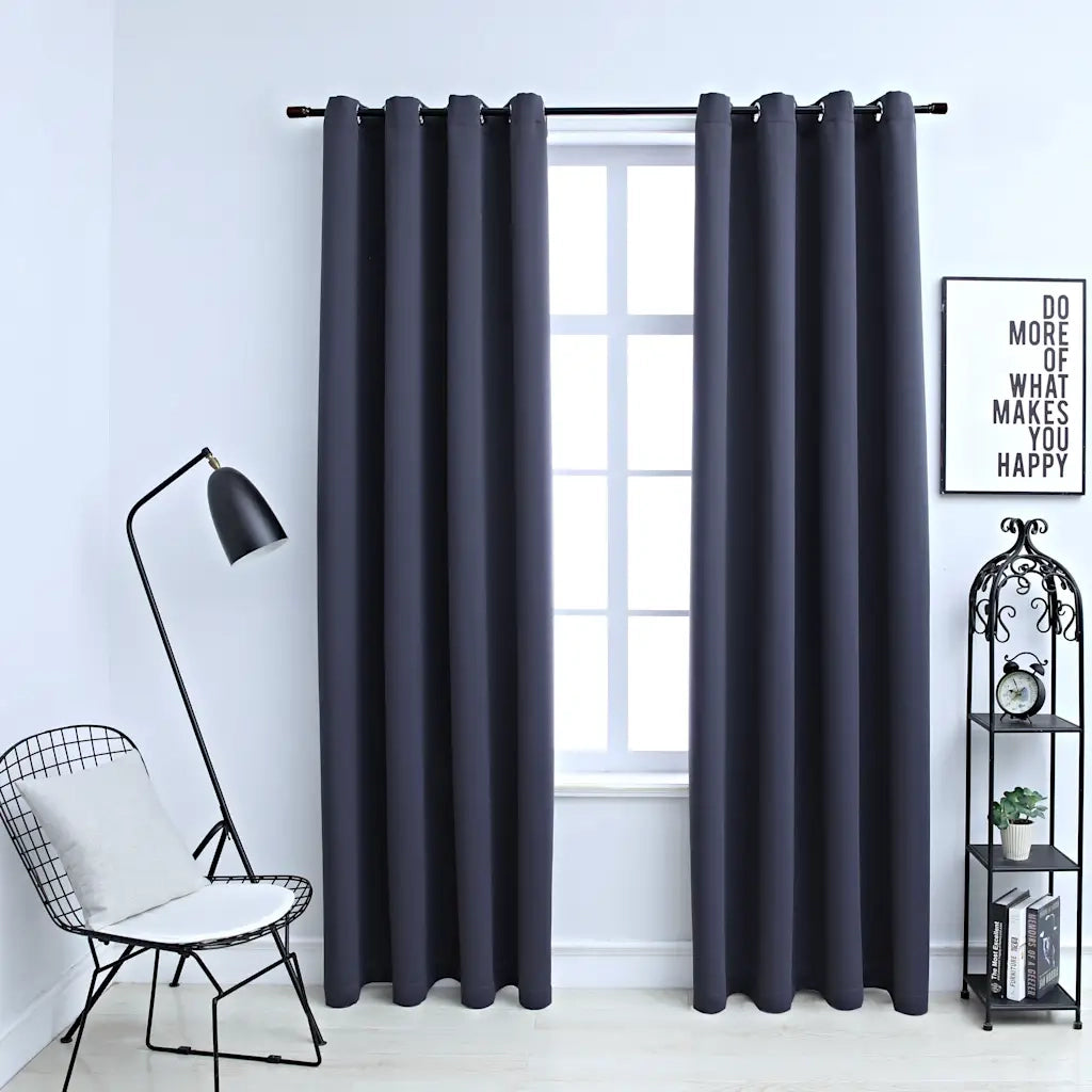 Tende Oscuranti | Tende Blackout con Anelli in Metallo 2 pz Antracite 140x225 cm