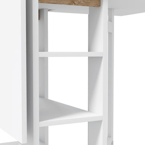 Tavolo Pieghevole da Pranzo 120x60x75 cm con 2 Ribalte e Ripiani in Truciolato Bianco