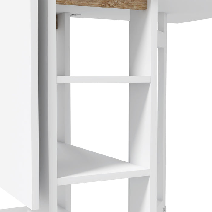 Tavolo Pieghevole da Pranzo 120x60x75 cm con 2 Ribalte e Ripiani in Truciolato Bianco