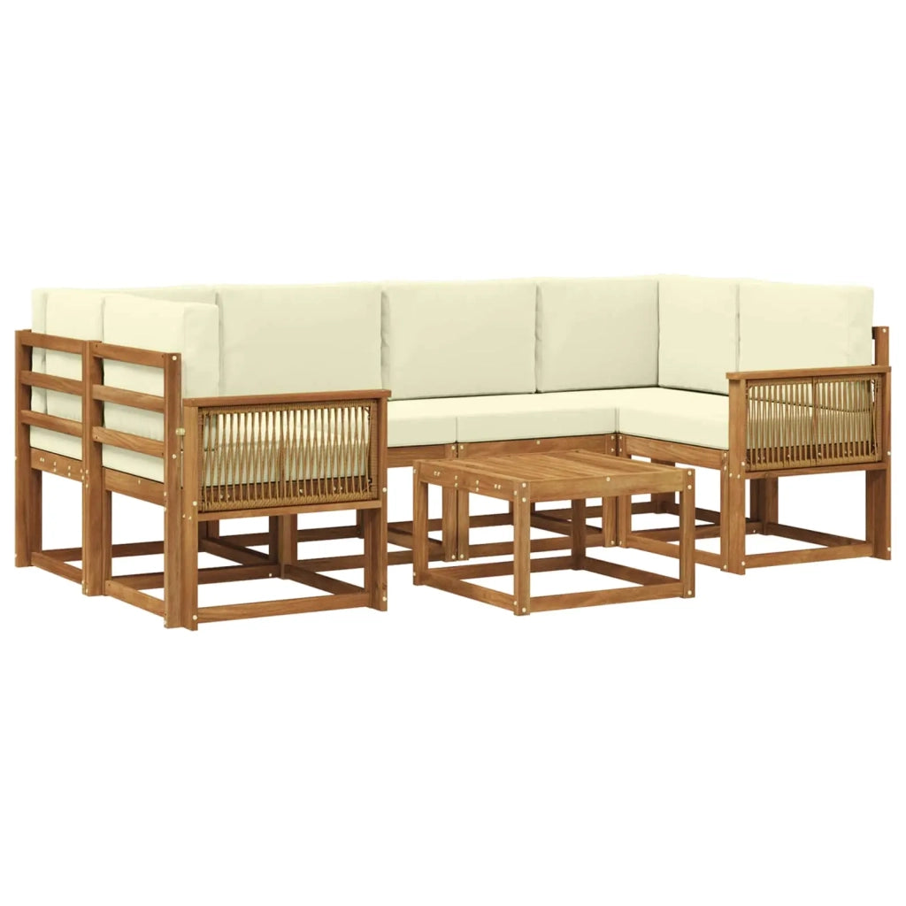 Set di divani da esterno 7 pcs Naturale e Crema Poliestere