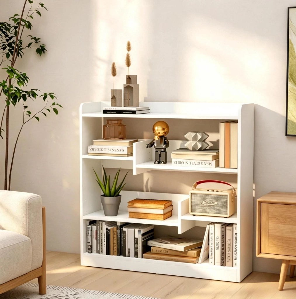Libreria bianca a 4 livelli 90 x 24 x 91 cm