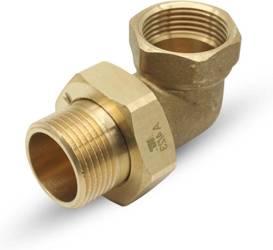 Fitting angolo 90 gradi 3/4 pollici M-H 3 pezzi con guarnizione O-ring e guaina di rame.