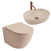 Set Wc Sospeso Focus + Lavabo Da Appoggio Rea Focus Taupe